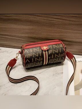 Monogram Bee Accent Barrel Crossbody Bag - Red /Brown NIP